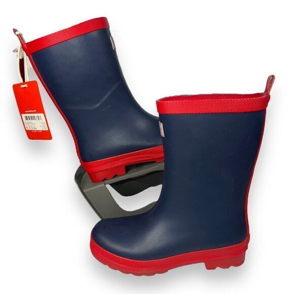 Hatley Navy & Red Rain Matte Boots RB0NAVY307 Youth 13 - Picture 1 of 10